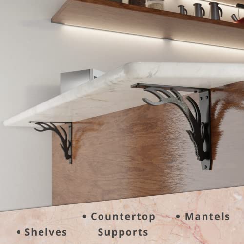 Starby Elk Lodge Antler Heavy Duty Steel Fireplace Mantel Brackets, Floating Shelf, Countertop Support, Log Cabin - Hand Welded (2 Pack) (8 x 8 x 2) - Image 5