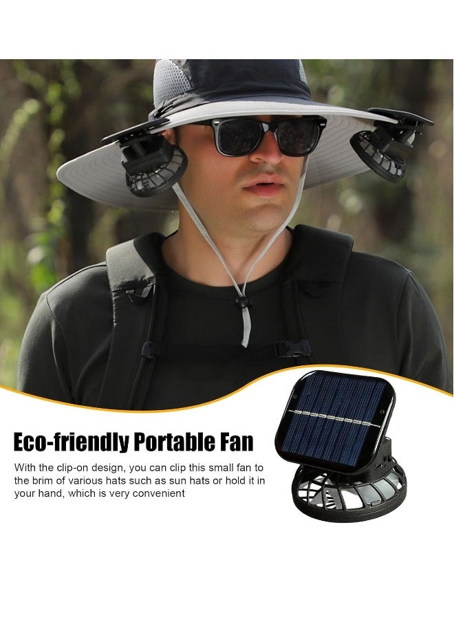 Loquat Electric Solar Fan Clip-on Hat Fan Solar u0026 USB Charging Speed Adjustable Low Noise 7 Blades Design Strong Wind Mini Solar Power Portable Fan Black  - Image 2