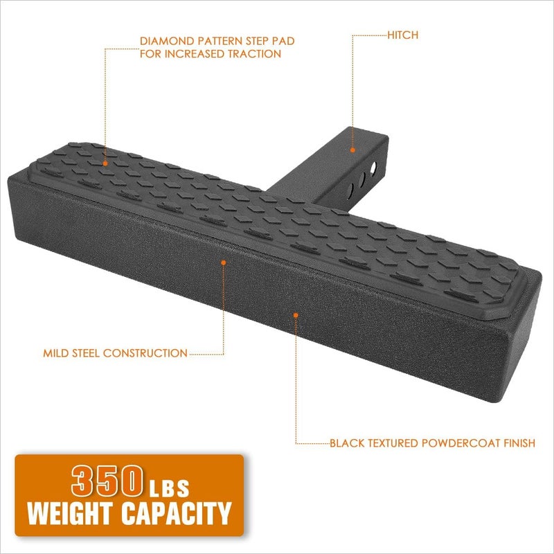 PM Performotor Hitch Step with 2" Receiver Trailer Tow Hitch Step Rear Bumper Guard Compatible with Pickup Truck SUV Trailer, Universal 18.5" Width Hitch Step Bar Board, Stainless Steel, Black - Image 4