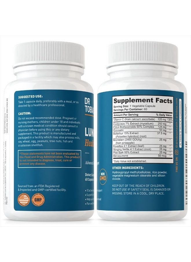 Dr. Tobias - Lung Health, Lung Support Supplement with Vitamin C, Butterbur, Quercetin & Bromelain, Lung Cleanse & Detox Formula for Bronchial & Respiratory System, Non-GMO, 60 Capsules, 60 Servings - Image 1