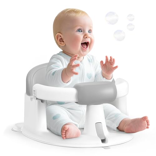 PANUSU Baby Bath Seat for Babies Sitting Up NonSlip Baby Bath Chair with Strong Suction Cups Lockable Armrest High Back 360 Safety Support Ideal for Active Toddlers 624 Months Gray - Image 1