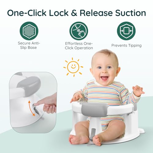 PANUSU Baby Bath Seat for Babies Sitting Up NonSlip Baby Bath Chair with Strong Suction Cups Lockable Armrest High Back 360 Safety Support Ideal for Active Toddlers 624 Months Gray - Image 3