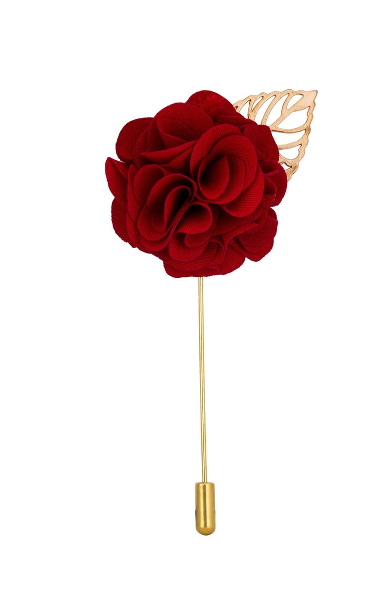 Knighthood Brooch Lapel Flowers Pin Men's Handmade Bunch Flower With Gold Leaf Lapel Pin Brooch (Maroon) - Image 5