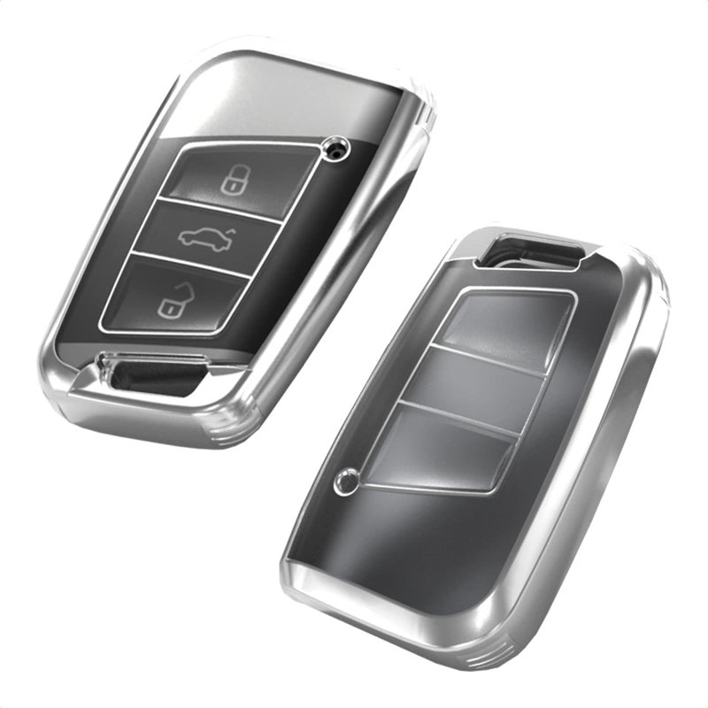 TANGSEN Smart Key Fob Case Cover Compatible with Skoda KODIAQ Atlas Golf ALLTRACK Jetta Passat TIGUAN 3  4 Button Keyless Entry Remote TPU Transparency Frosted Key Shell