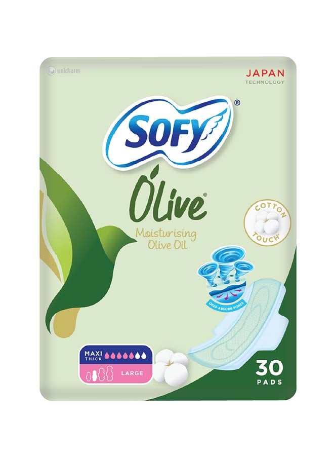 SOFY Olive Sanitary Pads With Wings, Slim, Large 29 cm, Pack of 30 Pads