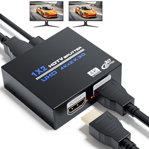 BolAAzuL 1x2 HDMI Splitter - 1in 2 out Multi-Port Adapter, 4K 1080P 3D, HDCP 1.4, Dual Monitors - Duplicate/Mirror Screen - Image 1