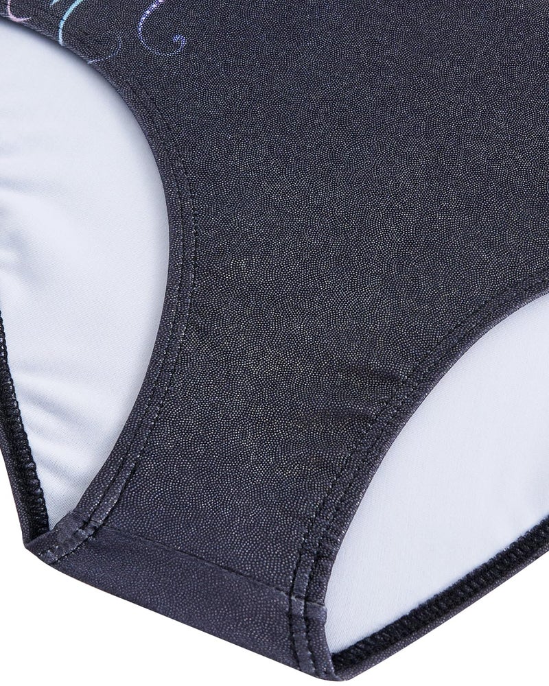 Gogokids Gymnastics Leotards for Girls Long Sleeve Sparkly Rhinestone Dance Unitard with Shorts & Scrunchie Activewear, B-white/Black, 8-9 years, 130 - Image 5