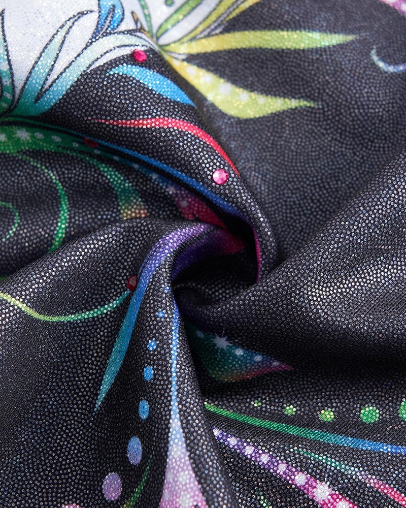 Gogokids Gymnastics Leotards for Girls Long Sleeve Sparkly Rhinestone Dance Unitard with Shorts & Scrunchie Activewear, B-white/Black, 8-9 years, 130 - Image 4