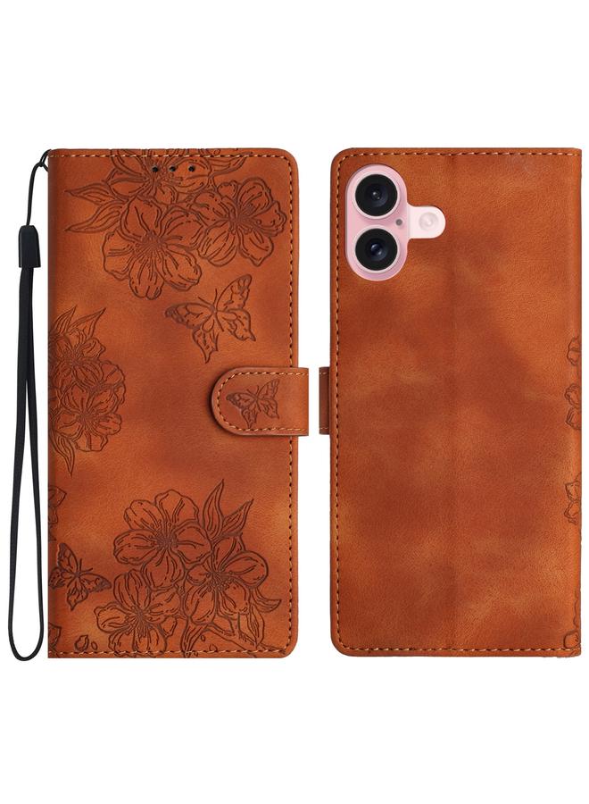 اس-توب جراب لهاتف iPhone 16 Plus مصنوع من مادة البولي يوريثان المنقوشة بنقشة زهور الكرز والفراشات - Image 1