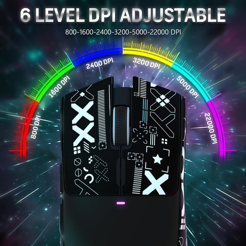 ماجيك-ريفاينر Attack Shark X11 59g ماوس ألعاب لاسلكي فائق الخفة مع شريط قبضة وقاعدة شحن RGB، ماوس كمبيوتر لاسلكي/سلكي BT/2.4G، 22000 DPI، 5 أزرار قابلة للبرمجة للكمبيوتر/ماك (أسود) - Image 5