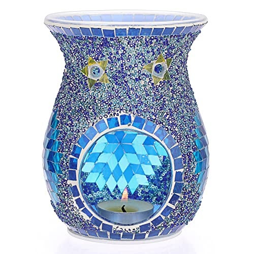 JUXYES Charming Mosaic Essential Oil Burner, Tea Light Wax Melt Warmer for Scented Wax, Decorative Fragrance Oil Warmer Tealight Candle Holder, Incense Aroma Diffuser for Home Table Decoration - Image 1