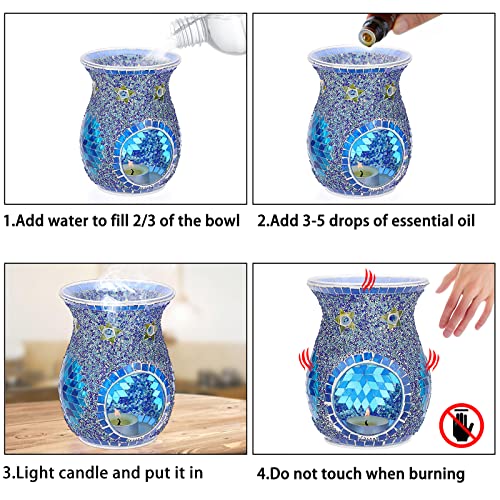 JUXYES Charming Mosaic Essential Oil Burner, Tea Light Wax Melt Warmer for Scented Wax, Decorative Fragrance Oil Warmer Tealight Candle Holder, Incense Aroma Diffuser for Home Table Decoration - Image 4