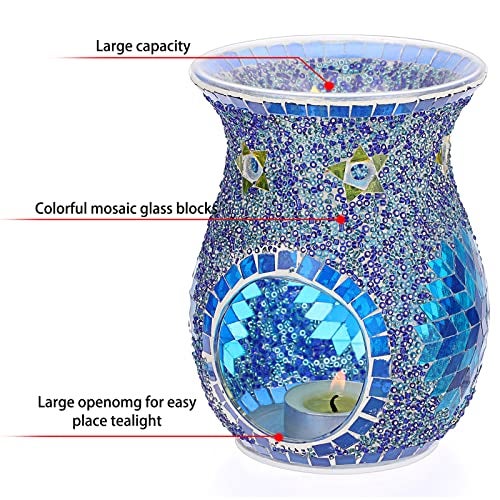 JUXYES Charming Mosaic Essential Oil Burner, Tea Light Wax Melt Warmer for Scented Wax, Decorative Fragrance Oil Warmer Tealight Candle Holder, Incense Aroma Diffuser for Home Table Decoration - Image 3