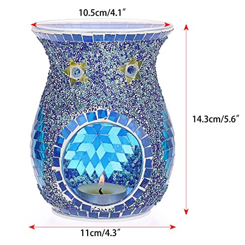 JUXYES Charming Mosaic Essential Oil Burner, Tea Light Wax Melt Warmer for Scented Wax, Decorative Fragrance Oil Warmer Tealight Candle Holder, Incense Aroma Diffuser for Home Table Decoration - Image 2