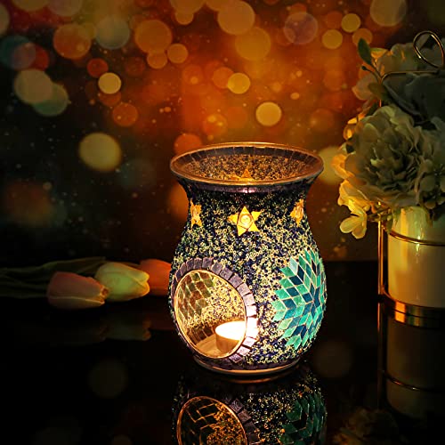 JUXYES Charming Mosaic Essential Oil Burner, Tea Light Wax Melt Warmer for Scented Wax, Decorative Fragrance Oil Warmer Tealight Candle Holder, Incense Aroma Diffuser for Home Table Decoration - Image 5