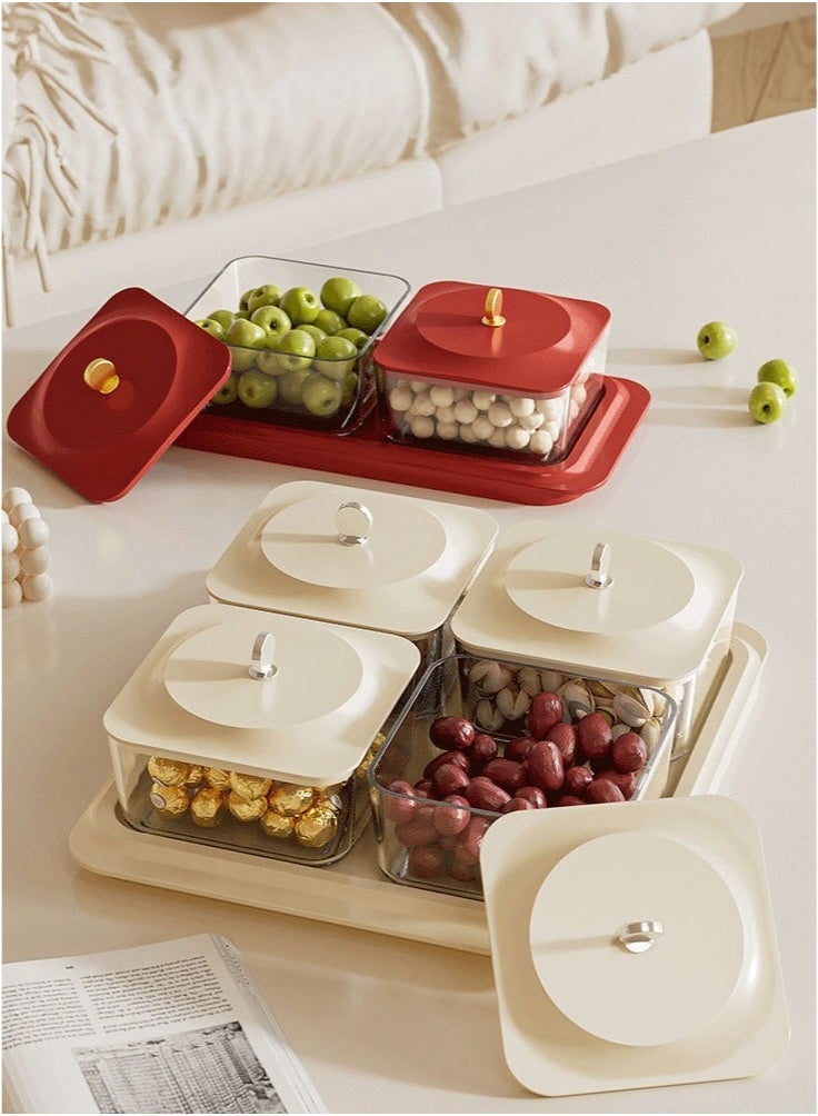 SHAOZHEN Elegant Creamy White Serving Tray Set with 4 Lidded Nut Containers & Dessert Plates - Multi-Purpose Snack Organizer for Fruits, Nuts, Sweets | Ideal for Home Hospitality, Parties, Festive Gifts - Image 3