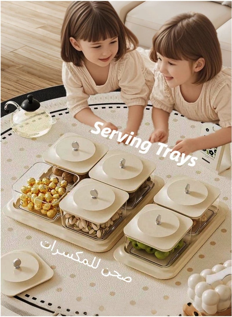 SHAOZHEN Elegant Creamy White Serving Tray Set with 4 Lidded Nut Containers & Dessert Plates - Multi-Purpose Snack Organizer for Fruits, Nuts, Sweets | Ideal for Home Hospitality, Parties, Festive Gifts - Image 2