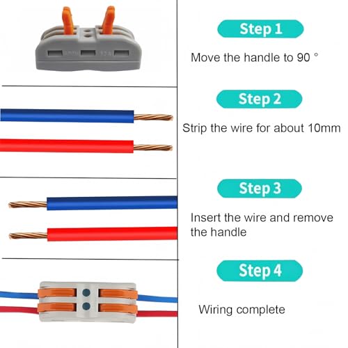 Xfopz 20PCS Wire Connectors Kit, 2 to 2 Inline Electrical Lever Wire Connectors Nuts Push-in Quick Conductor Combination Compact Connectors 28-12 AWG (2in 2out, 20) - Image 3