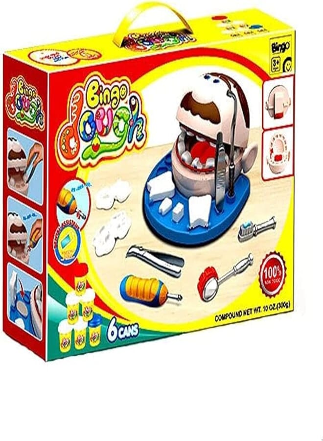 Bingo Dentist Machine Set, 6 Colored Doughs, Age 3+ Years
