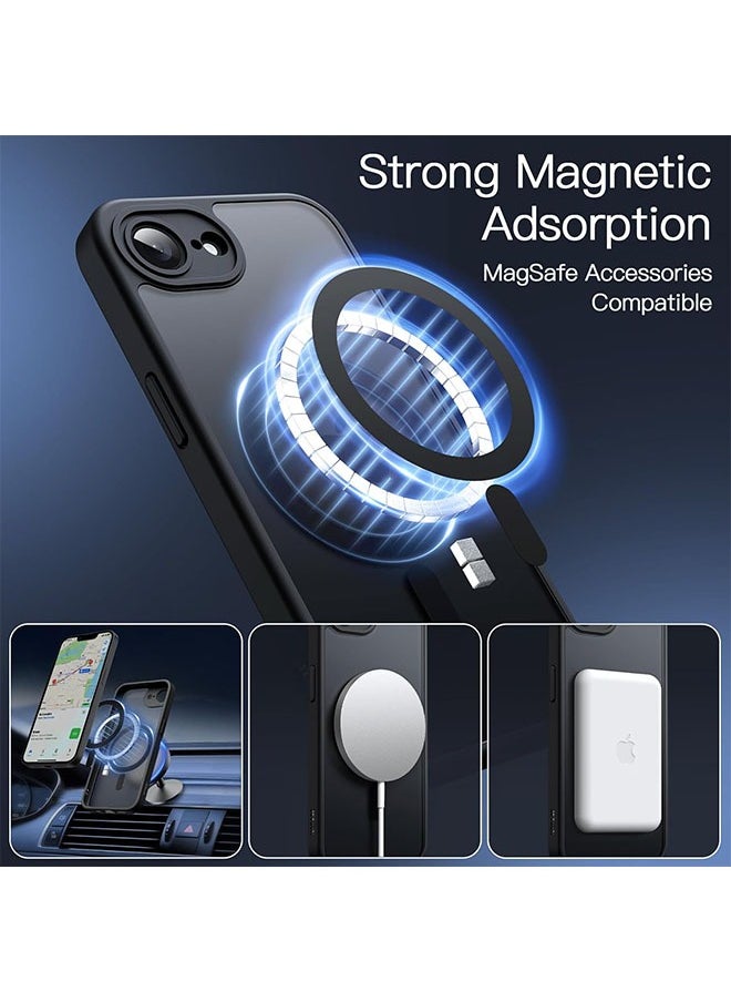 زفيف حالة iPhone 16E ， الحالة المغناطيسية لـ iPhone 16E 6.1 بوصة 2025 متوافقة مع Magsafe ، غطاء الهاتف غير اللامع الشفاف Slim Slim (أسود)  - Image 3