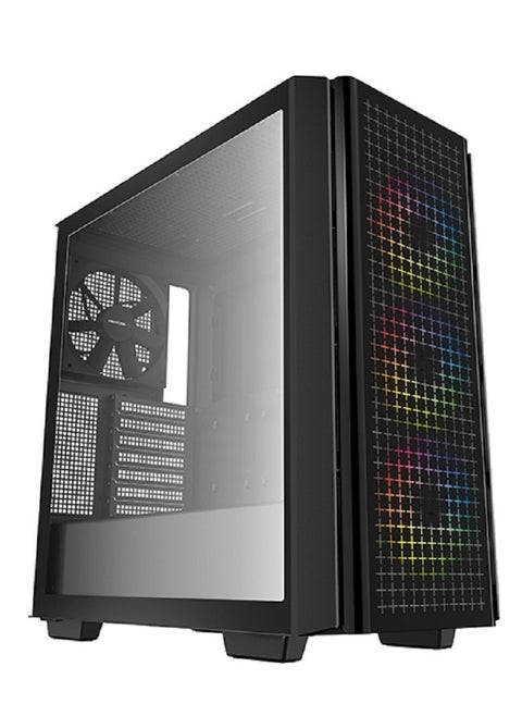 DeepCool CG540 Mid Tower Tempered Glass Side & Front Window Panel Case, 175mm, Addressable RGB LED Fans, 2xUSB 3.0, ATX PS2, Black | R-CG540-BKAGE4-G-1