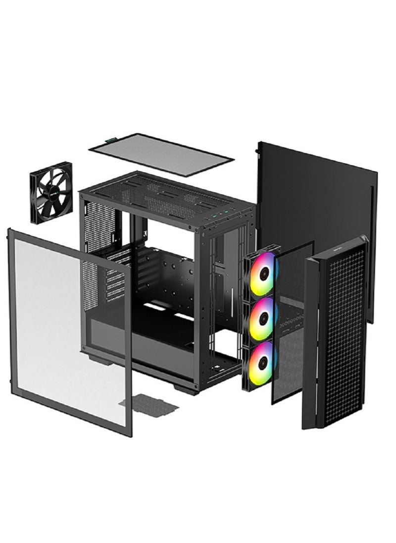 DEEPCOOL - DeepCool CG540 Mid Tower Tempered Glass Side & Front Window Panel Case, 175mm, Addressable RGB LED Fans, 2xUSB 3.0, ATX PS2, Black | R-CG540-BKAGE4-G-1 - Image 1