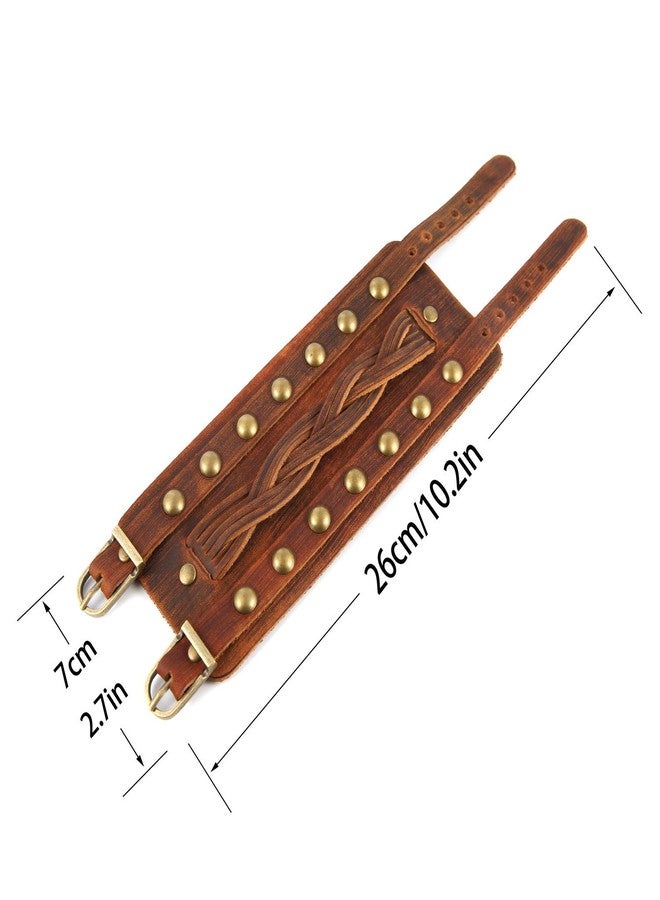 STWTR Men's Wide Cuff Wristband Punk Rock Motorbike Wide Belt Leather Bracelet (Brown-C) - Image 2