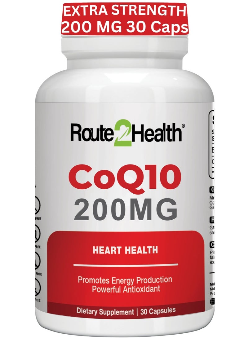 Route2Health Route 2 Health CoQ10 200mg – 30 Capsules – Coenzyme Q10 Supplement for Energy Production, Heart Health, and Cellular Support – Antioxidant Formula for Cardiovascular Wellness – Non-GMO & Gluten-Free - Image 1