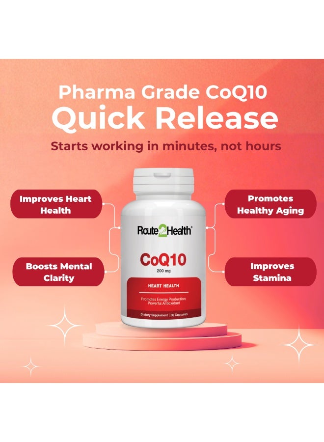 Route2Health Route 2 Health CoQ10 200mg – 30 Capsules – Coenzyme Q10 Supplement for Energy Production, Heart Health, and Cellular Support – Antioxidant Formula for Cardiovascular Wellness – Non-GMO & Gluten-Free - Image 2