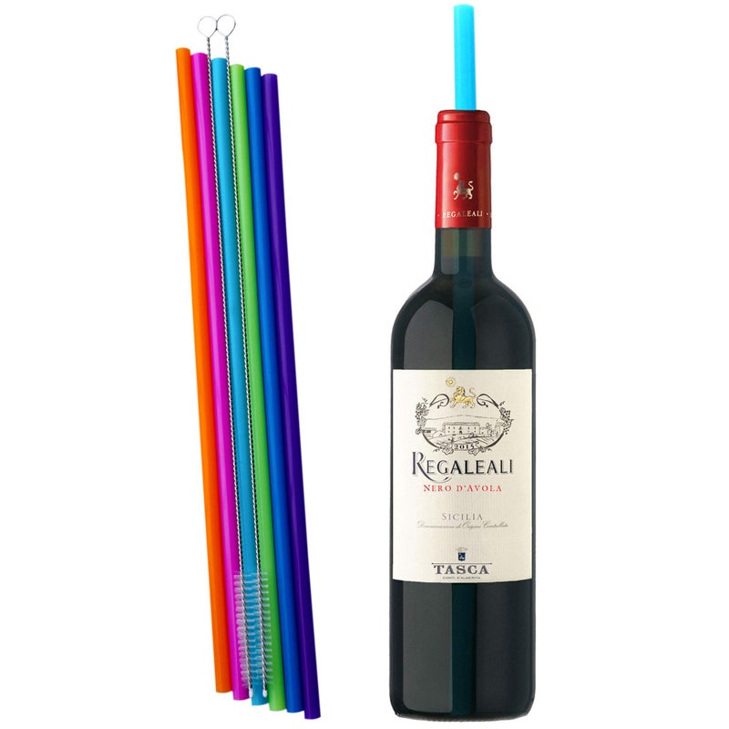 Tegion Extra Long 14.5 Inch Reusable Silicone Straws for Wine Bottle,1 Gallon/128 64 75 OZ Water Bottle,Mugs,1/Half Gallon Hydro Water Jug, Flexible Tall Giant Big Gallon Jug Drinking Straw With Brush-8 Pack - Image 2