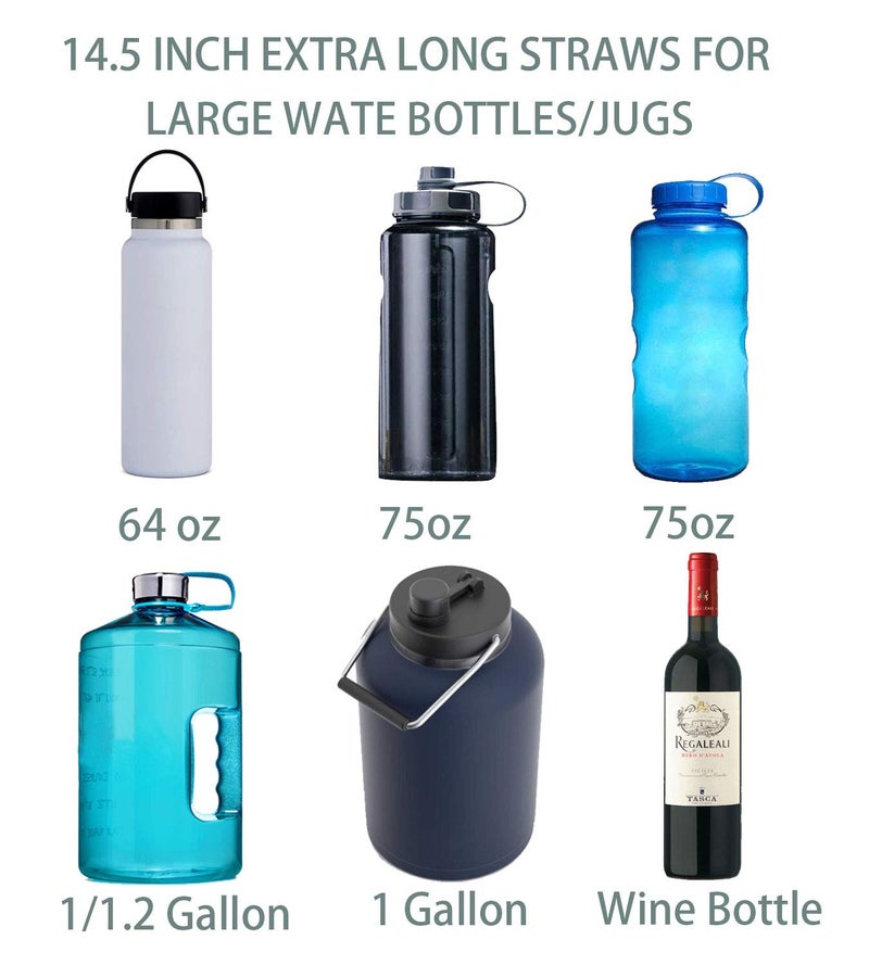 Tegion Extra Long 14.5 Inch Reusable Silicone Straws for Wine Bottle,1 Gallon/128 64 75 OZ Water Bottle,Mugs,1/Half Gallon Hydro Water Jug, Flexible Tall Giant Big Gallon Jug Drinking Straw With Brush-8 Pack - Image 5