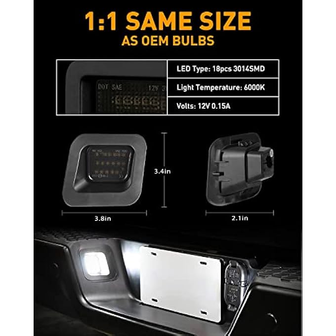 SYOSI Full Led License Plate Light Tag Light  For 20032018 Dodge Ram 1500 2500 3500 Pickup Truck 6000K White Tag Lamp Assembly Replacement 2 Pcs - Image 5
