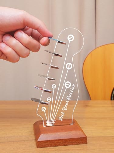 CoolGift Mart Light Up Guitar Pick Holder, Electric Guitar Headstock Shaped Acrylic & Wooden USB Powered Display Case - Guitar Accessories Gift for Players/Men (Picks Storage Organizer) - Image 4