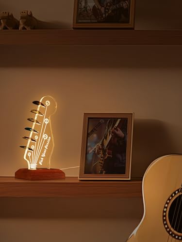 CoolGift Mart Light Up Guitar Pick Holder, Electric Guitar Headstock Shaped Acrylic & Wooden USB Powered Display Case - Guitar Accessories Gift for Players/Men (Picks Storage Organizer) - Image 3