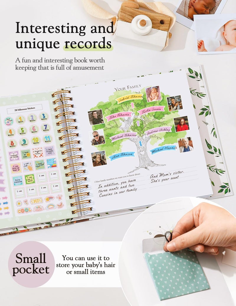 molekaus Baby Books for Baby Gift,Baby Book Keepsake Timeless First 5 Year,Baby Memory Book Scrapbook Album from Birth to Age 5, Baby Photo Albums Gender Neutral Baby Items,154 Pages - Image 3