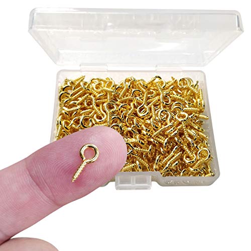 TTSAM 300PCS Mini Screw Eye Pin Pegs 10 x 5mm Hooks Self Tapping Screws for Arts Crafts Cork Top Bottles DIY Jewelry Making Gold - Image 1