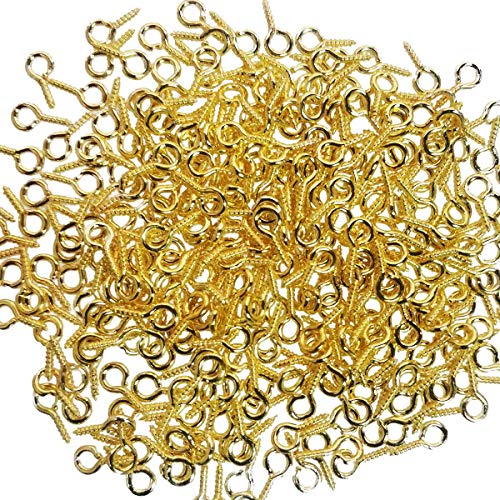 TTSAM 300PCS Mini Screw Eye Pin Pegs 10 x 5mm Hooks Self Tapping Screws for Arts Crafts Cork Top Bottles DIY Jewelry Making Gold - Image 3