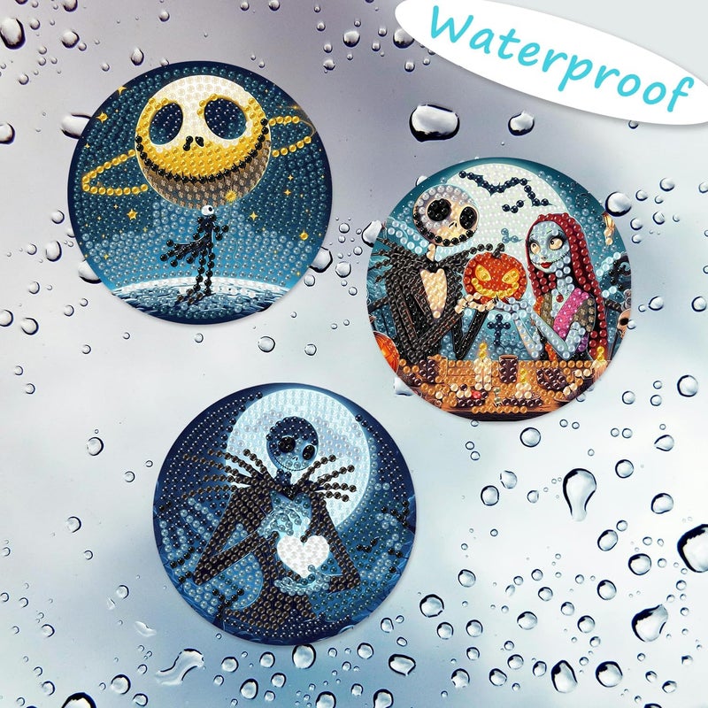 MBNTJHT 8 Pcs Halloween Diamond Painting Coasters Kits for Adults Beginners, DIY Horror Skull Diamond Art Coasters with Holder, Full Drill Rhinestone Painting Coaster Kits for Supplies Gifts 4X4 Inch. - Image 3