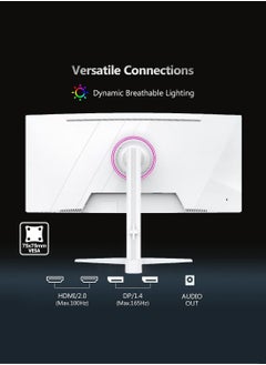 HILUKE 34" White UltraWide Curved Gaming Monitor, 165Hz, UWQHD (3440x1440), 1500R - PIP, 1ms MPRT, HDR, 99% sRGB color gamut, FreeSync, Dual HDMI 2.0 & Dual DisplayPort 1.4, Eye-Care Technology, Height-Adjustable Stand.  - Image 3