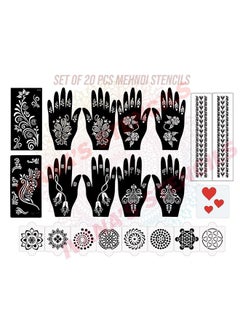 ivana's Set Of 20 Pcs Combo Pack, Reusable Mendhi Stencil Bridalfor Both Hands, Easy To Use, Best For Girls, Women, Kids & Teen| New Mehandi Stencils Design Stickers, D-2315  - Image 1