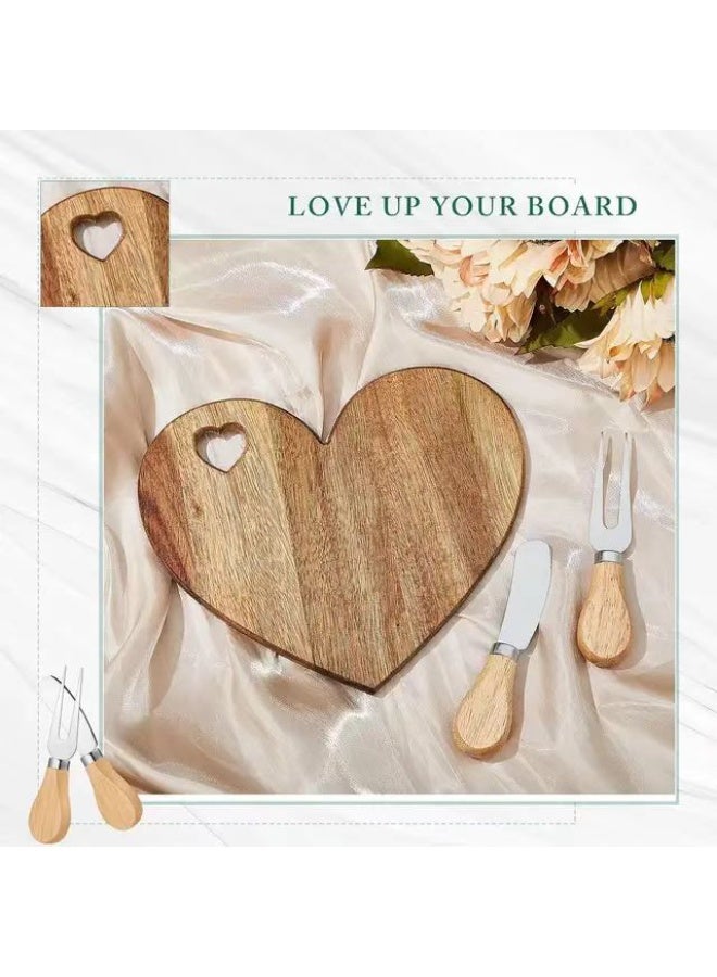 general Acacia wood heart-shaped cheese board household cutting board meat sticky board solid wood dinner plate fruit cutting board complementary food with knife and fork - Image 2
