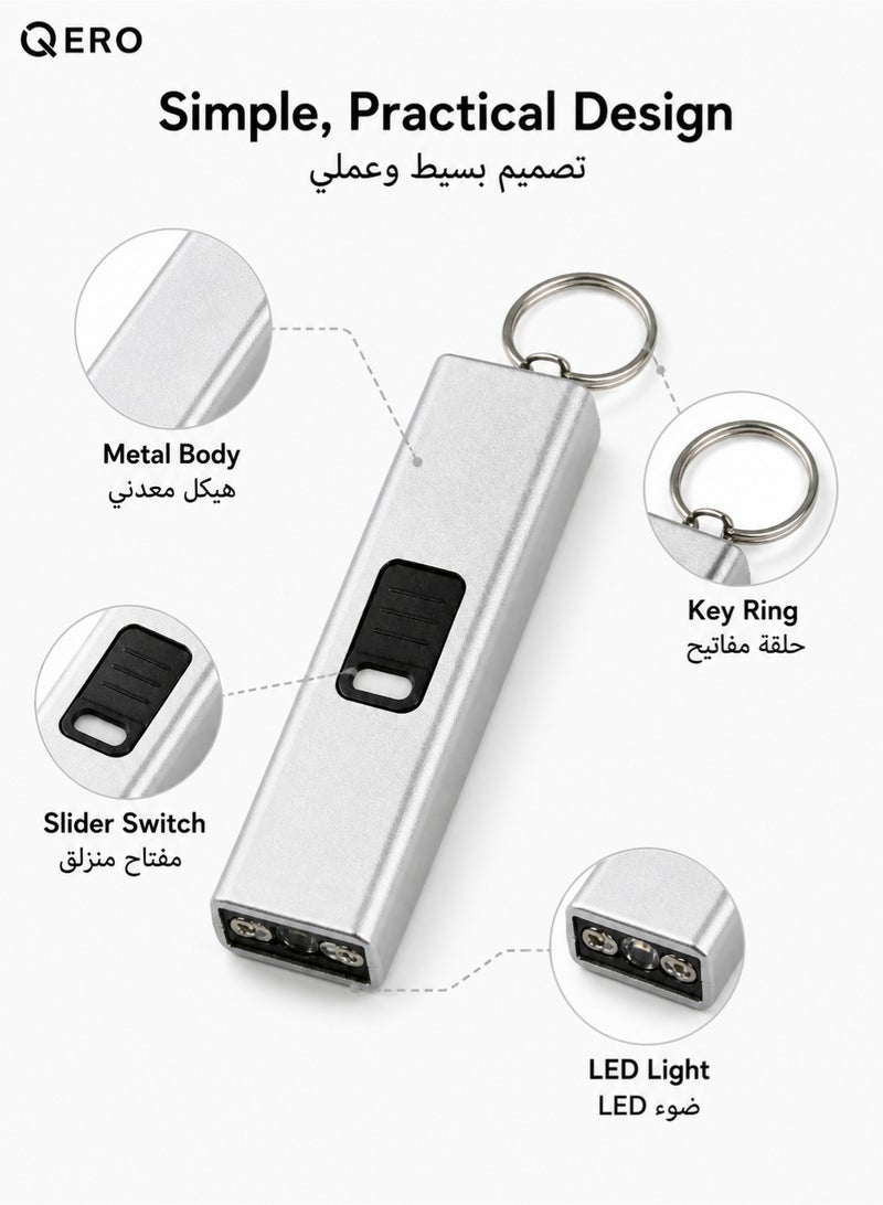 كيورو مصباح يدوي صغير بتقنية Mini LED، قابل للشحن عبر منفذ USB، محمول على سلسلة المفاتيح، للاستخدام الطارئ في السيارات والأنشطة الخارجية والمنزل (لون فضي) - Image 4