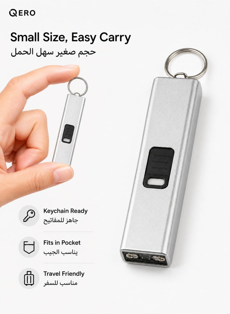 كيورو مصباح يدوي صغير بتقنية Mini LED، قابل للشحن عبر منفذ USB، محمول على سلسلة المفاتيح، للاستخدام الطارئ في السيارات والأنشطة الخارجية والمنزل (لون فضي) - Image 5