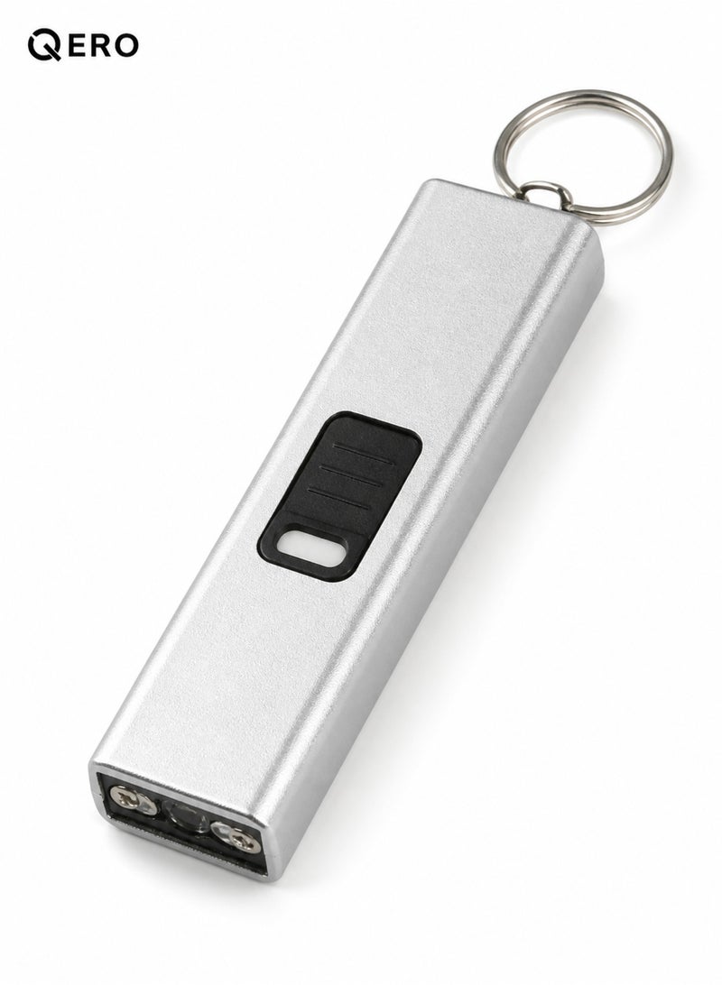 كيورو مصباح يدوي صغير بتقنية Mini LED، قابل للشحن عبر منفذ USB، محمول على سلسلة المفاتيح، للاستخدام الطارئ في السيارات والأنشطة الخارجية والمنزل (لون فضي) - Image 1