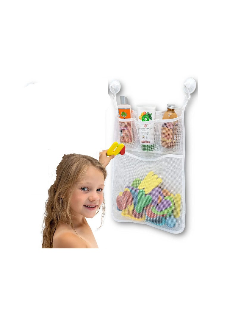 1 Pack Baby Bath Toy Storage for Tub with Pockets, Mesh Organizer Kids Shower Caddy Bathroom Holder Soaps and Shampoos Bathtub Net 14 Inch by 20 Hooks Included - Image 2