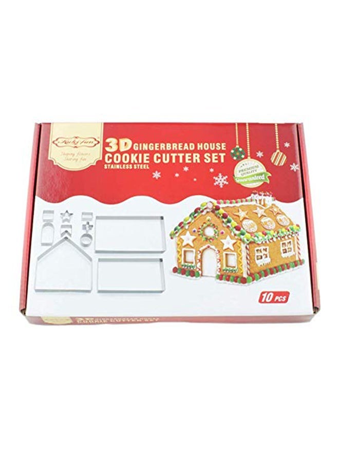 NIBEMINENT 10-Piece 3D Gingerbread House Cookie Cutters Silver - Image 1