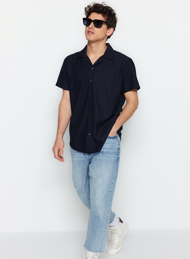 trendyol Navy Blue Regular Fit Open Collar Summer Shirt - Image 2