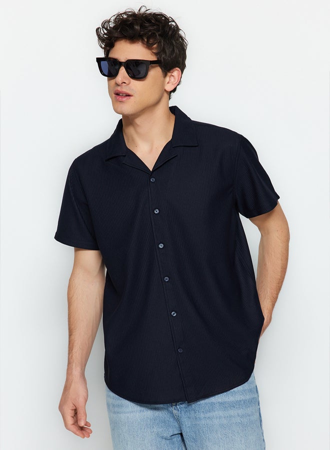 trendyol Navy Blue Regular Fit Open Collar Summer Shirt - Image 1
