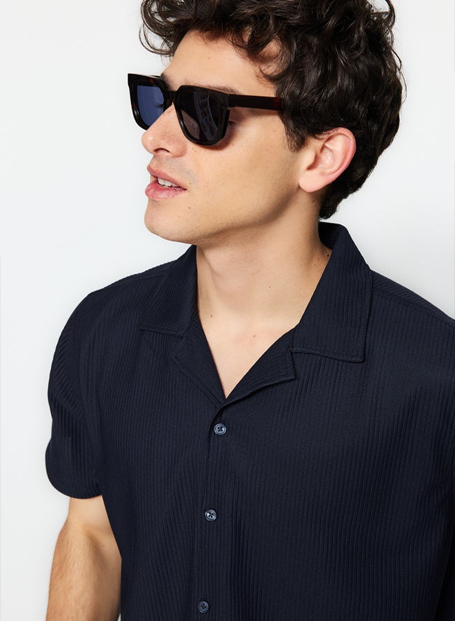 trendyol Navy Blue Regular Fit Open Collar Summer Shirt - Image 3