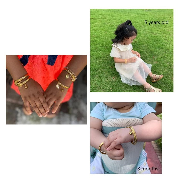 Ethlyn Birthday Gifts for baby 18K Gold plated Mini Size Baby Bangles Bracelet for infants girls boys Stars Bells Heart Jewelry (2pcs/lot), 4.5cm, Metal - Image 2